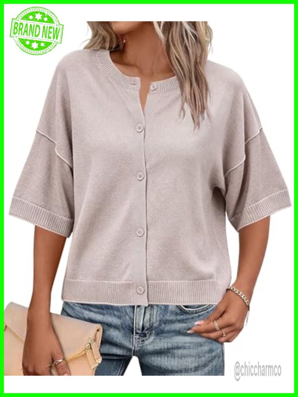 Women's Button-Up Cardigan Short Sleeve Lightweight Knit Sweater Top